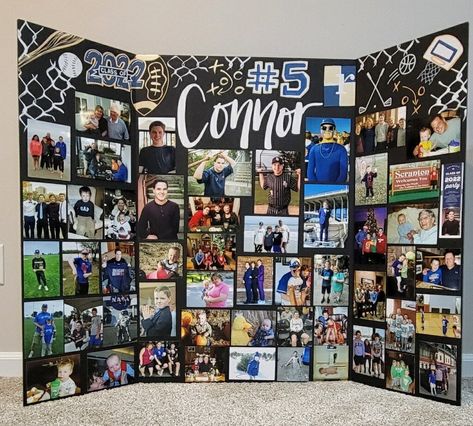 Senior Display Boards, Senior Picture Boards Photo Displays, Graduation Trifold Board Photo Displays, Posters For Volleyball, Senior Board Ideas Sports, Senior Trifold Board Ideas, Grad Party Picture Display, Picture Board Ideas, Senior Tables