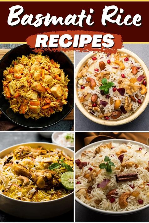 These tempting basmati rice recipes make excellent side dishes and entrees! From rice pilaf to fried rice to soup and salad, you can't go wrong with these dishes. Dishes With Basmati Rice, Basmati Rice Side Dish Recipes, Recipes Using Basmati Rice, Basmati Brown Rice Recipes, Basmati Rice Bowl Recipes, Flavored Basmati Rice Recipes, Basmati Fried Rice Recipes, Indian Rice Dishes, Balsamic Rice Recipes