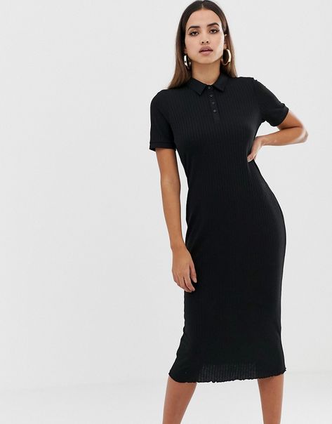 ASOS DESIGN midi rib polo dress with babylock hem Polo Dress Outfit Casual, Polo Dress Outfit, Dress Outfit Casual, 30s Style, Work Capsule, Autumn Soft, Halterneck Mini Dress, Soft Dramatic, Summer Swag