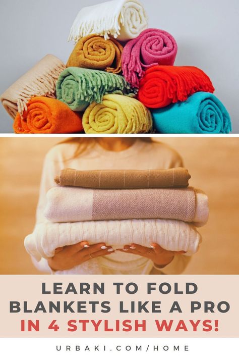 Let's talk about the cozy chaos of folding blankets – a task we all have to tackle. But what if I told you it could be more than just a chore? Get ready for 4 creative ways to FOLD BLANKETS like a PRO! Trust me, it's not extra work; it's all about knowing the right moves. These folding hacks not only keep your blankets in check but also give your closet a touch of organized elegance. And guess what? It works like a charm for all types of blankets, even those toasty electric ones! Ready to... How To Fold Blankets To Save Space, How To Fold Blankets For Display, How To Fold A Blanket To Save Space, Blanket Folding Ideas, Blanket Folding Hack, Folding Blankets, Neat Closet, Folding Hacks, Storing Blankets