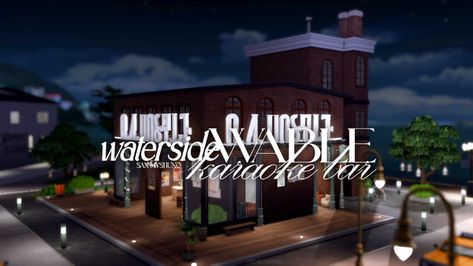 Waterside Wable Karaoke Bar | Patreon Dj Decks, Karaoke Bar, Karaoke Room, San Myshuno, Poolside Lounge, Sims 4 Challenges, Serene Bathroom, Blue Roof, Block Painting