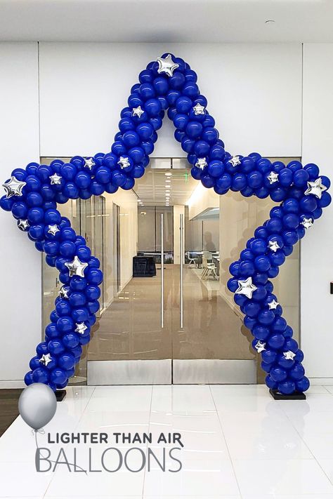 10' Walk-thru Star Framed Balloon Arch, Blue balloons, star arch, star balloon arch, blue and silver, latex balloons, patriotic balloon arch, Independence Day balloons, 4th of July balloons, patriotic balloons, Air Force Balloon Arch, Star Balloon Decorations, 4th Of July Balloon Decorations, Balloon Arch Blue, Star Balloon Arch, Patriotic Balloons, Housewarming Party Decorations, Balloon Arch Frame, Night To Shine