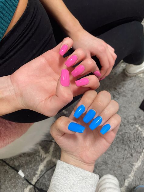 Blue And Hot Pink Nails, Neon Pink And Blue Nails, Hot Pink And Blue Nails, Bright Pink Nail Designs, Pink Nails Coffin, Colorful Summer Nails, Pink And Blue Nails, Neon Blue Nails, Bright Blue Nails