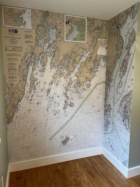 Office Murals Gallery — Nautical Chart Wallpaper The Original Nautical Chart Wallpaper Studio Nautical Map Wallpaper, Nautical Office Decor, Chart Wallpaper, Nautical Office, Coastal Bathroom Decor, Wallpaper Studio, Home Studio Ideas, Office Mural, Coastal Wallpaper