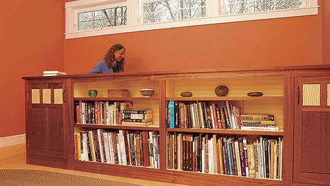 Add Storage to Your Stair Rail - Fine Homebuilding Bookcase Railing, Long Bookcase, Stairwell Railing, Traditional Railing, Rail Shelving, Bookcase Stairs, Long Cabinet, Bookcase Ideas, Maine Woods