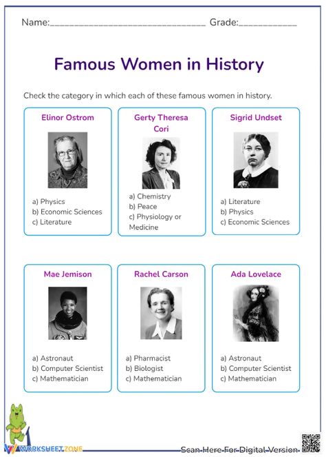 Inspire kids to learn about famous woman in history with this fast quiz worksheet. Find and download all Women's History Month worksheets for FREE at the website: https://worksheetzone.org/ Check it out! ✨ #womenhistorymonth #multiplechoices #womenhistory #womenhistorymonthworksheets #printables #worksheet #famouswomen #womenhistorymonthactivities #freeprintable #seasonal #womeninhistory #women #history #socialstudies Famous Women In History, Woman In History, Women History Month Activities, Women History, History Quiz, Women's History Month, Women's History, Womens History Month, Multiple Choice