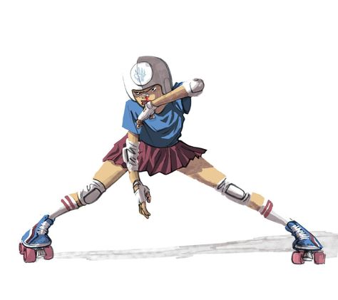 Roller Derby Art, Dynamic Poses Drawing, Roller Skating Outfits, Roller Derby Girls, Derby Girl, Skate Art, Roller Girl, Roller Derby, Roller Skates