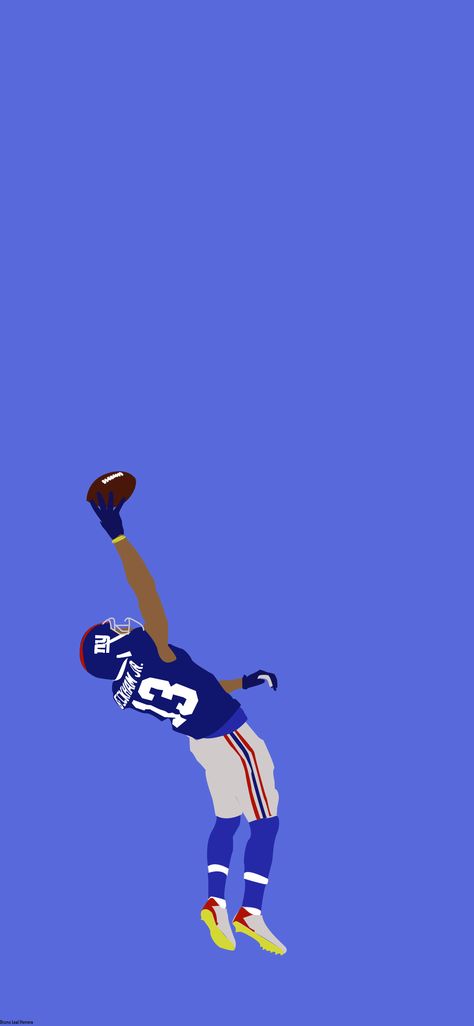 An illustrated wall paper of former Giants wide receiver OBJ and his iconic one handed catch. Obj One Hand Catch, Wide Receiver Wallpaper, Obj Catch, Obj Wallpaper, Nfl Photography, Odell Beckham Jr Wallpapers, Players Wallpaper, Nfl Giants, Odell Beckham