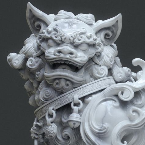 Pixiu Chinese, Chinese Lion Statue, Foo Dog Tattoo Design, Chinese Statue, Ronin Samurai, Foo Dog Tattoo, Hanya Tattoo, Chinese Lion, Foo Dog Statue