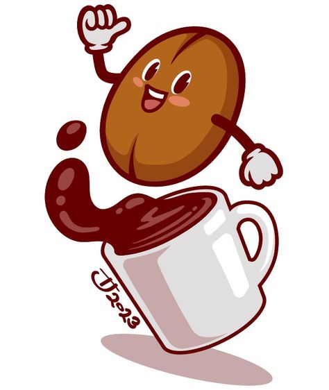 Coffee Bean Cartoon, Coffee Bean Character, Coffee Bean Illustration, Bean Cartoon, Logo Design Coffee, Nestle Coffee, Sketchbook Challenge, Coffee Cartoon, Coffee Board