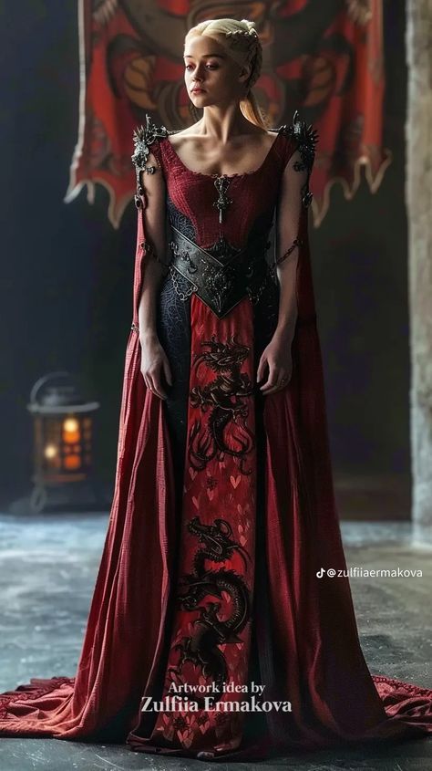 Fantasy Dress Game Of Thrones, Rhaenyra Targaryen Inspired Outfits, Style Of Westeros, Game Of Thrones Fashion Inspiration, House Of Dragons Costume, Targaryen Dragon Rider Outfit, Targaryen Clothing Aesthetic, House Of The Dragon Clothes, Targaryen Outfit Dresses