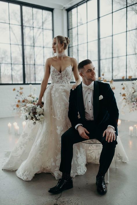 Wedding Dress With Spaghetti Straps, Wedding Dress Ballgown, Minimal Wedding Decor, Industrial Wedding Decor, Monique Lhuillier Wedding Dress, Monique Lhuillier Bridal, Contemporary Wedding Dress, Industrial Wedding Venues, Modern Wedding Venue