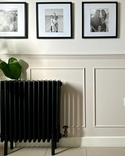 Hallway captures 🖤 The paneling was an early Xmas present to myself and I’m soo in love with it. Have a lovely Wednesday x Panelling by @home_by_haylie Radiators @bathroomtakeaway (ad) Frames @dunelmuk #hallwayinspo #hallwaydecor #hallwaypanelling #radiators #blackaesthetics #neutralhome #myhometrend #homeaccountuk #stairpanelling #neutralstyling #beigeinterior #dunelm #ikeahome Panelling With Radiator, Hallway Panelling, Living Room Colour Schemes, Panelling Hallway, Small Entryways, Beige Interior, Ikea Home, Small Entryway, Hallway Decorating