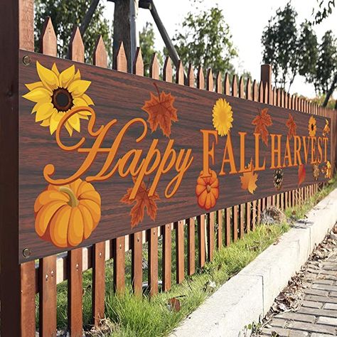 Amazon.com: 98"x 19" Large Happy Fall Harvest Banner- Long Fall Thanksgiving Outdoor Decoration Banner Background Orange Leaves Pumpkin Autumn Banner for Wall Office Fence Yard Garage Backdrop : Home & Kitchen Autumn Banner, Fence Yard, Happy Halloween Banner, Background Orange, Wall Office, Fall Banner, Orange Leaves, Pumpkin Autumn, Harvest Thanksgiving