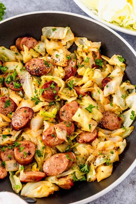 Smothered Cabbage With Sausage Skillet Sausage And Cabbage, Cabbage Skillet, Fried Cabbage With Sausage, Kielbasa And Cabbage, Lower Carb Meals, Cabbage And Potatoes, Sauteed Cabbage, Cabbage Stir Fry, Cabbage And Sausage