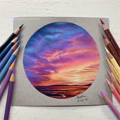 •Hello everyone!🌿 • here’s this lil circle sunset drawing! i really love doing these kinda drawings because of all the blending lol. hope… Sunset Drawing, Drawing Sunset, Color Pencil Sketch, Prismacolor Art, Colored Pencil Artwork, Colored Pencil Drawing, Art Drawings Sketches Creative, Color Pencil Art, Color Pencil Drawing