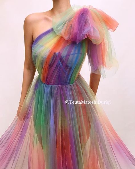 Gender Euphoria, Rainbow Costumes, Olympian Gods, Teuta Matoshi, Selection Series, Rainbow Wedding, Dress One Shoulder, Long Evening Dress, Rainbow Fashion