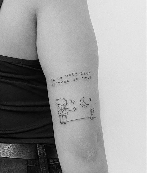 Little Prince Tattoo Quote, Le Petit Prince Tattoo, Book Inspired Tattoos, Prince Tattoo, Little Prince Tattoo, Little Prince Quotes, Prince Tattoos, Inspired Tattoos, Line Work Tattoo