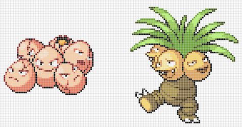 #102 Exeggcute #103 Exeggutor Pokemon Family, Pokemon Clipart, Stitch Pokemon, Pokemon Pixel Art, Fused Beads, Crochet Graphgan, Pokemon Pixel, Pokemon Cross Stitch, Pixel Art Pokemon