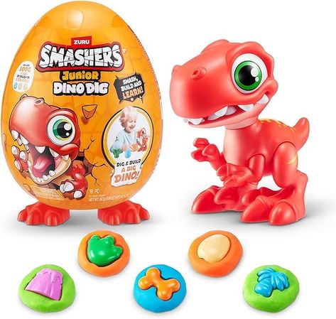 Amazon.com: Smashers Junior Dino Dig Small Egg (Triceratops) by ZURU 12+ Surprises Compounds Mold Dinosaur Preschool Toys Build Construct Sensory Play 18 Months - 3 Years : Toys & Games Dinosaur Preschool, Dino Dig, Dinosaurs Preschool, 6th Birthday Party, Kids Gift Guide, Prehistoric Creatures, Play Book, 6th Birthday Parties, Preschool Toys