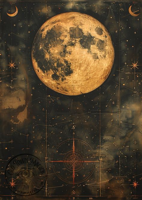 Antique Celestial Art, Mystical Bedroom Decor, Astrology Art Vintage, Celestial Room Aesthetic, Astronomy Bedroom, Vintage Celestial Art, Occult Aesthetic, Witchy Autumn, Celestial Inspiration