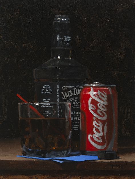 Alcohol Art Bottle, Coke Aesthetic, Dark Liquor, Jacob Collins, Jack And Coke, Color Songs, Art Realism, Unfortunate Events, Jack Daniel