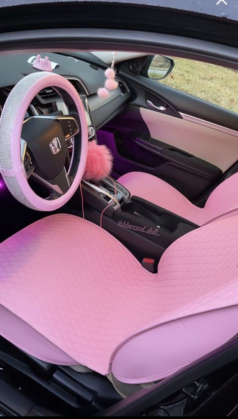 Pink Honda Civic, Honda Civic Aesthetic, Pink Honda, Car Necessities, Pink Car Accessories, Hello Kitty Car, Best Car Seats, Girly Car Accessories, Car Deco