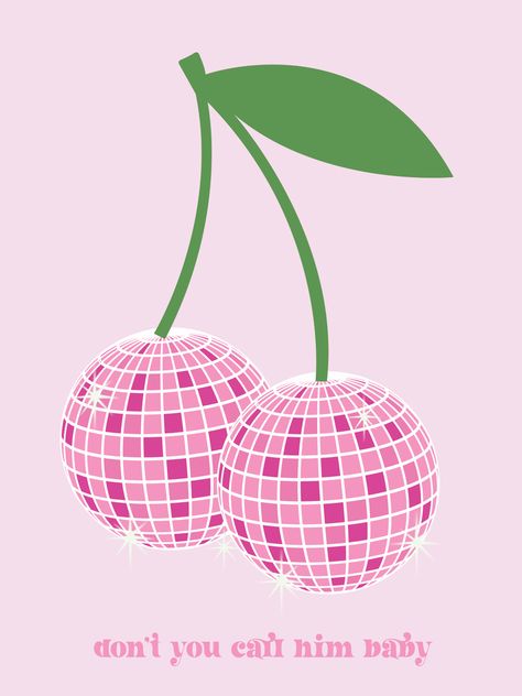 Cherry Poster Harry Styles, Cherry Disco Ball Wallpaper, Aesthetic Prints Pink, Harry Styles Art Print, Harry Styles Cherry Wallpaper, Disco Cherry Tattoo, Cherry Disco Ball Tattoo, Cherry Harry Styles Aesthetic, Harry Styles Graphic Design