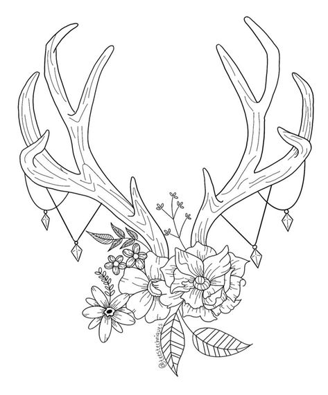 Antler Floral Tattoo, Antler And Flower Tattoo, Deer Horn Tattoo, Antlers Tattoo, Flower Antlers, Deer Antler Tattoos, Deer Antler Tattoo, Deer Skull Tattoo, Antlers With Flowers