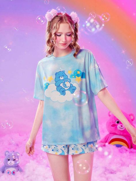 ROMWE X Care Bears Cartoon Graphic Tie Dye Drop Shoulder Tee & Shorts PJ Set | SHEIN USA Bears Cartoon, Tee Shorts, Drop Shoulder Tee, Short Pj Set, Short T Shirt, Tie Dye Shorts, Tie And Dye, Care Bears, Pajama Set Women