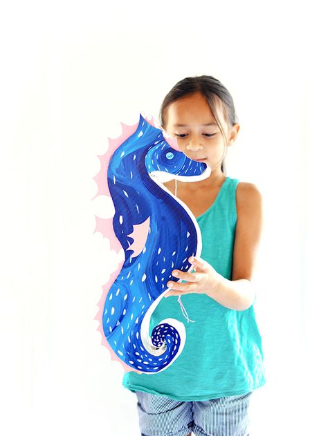 DIY Seahorse Pinata | Handmade Charlotte Seahorse Pinata, Diy Seahorse, Indoor Preschool Activities, Pinata Ideas, Best Craft Ideas, Blue Seahorse, Ocean Theme Party, Piñata Ideas, Diy Pinata