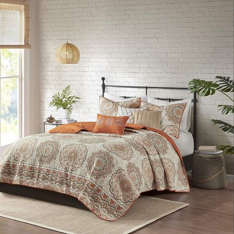 AmazonSmile: Madison Park Tangiers 6 Piece Reversible Coverlet Set, Full/Queen, Orange: Home & Kitchen Orange Throw Pillows, Lightweight Bedding, Madison Park, Coverlet Set, Quilted Coverlet, Reversible Quilt, Quilt Set, Printed Quilt, Desktop Organization