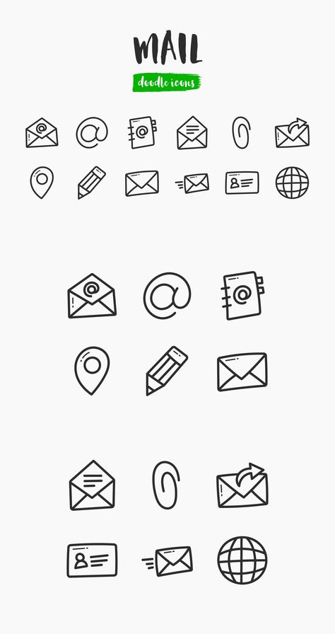 Mail Hand-Drawn Doodle Icons Mail Doodle, Drawing Types, Graphic Decoration, Icons Hand Drawn, Embroidery Journal, Iphone Setup, Doodle Icons, Drawn Icons, Small Doodle