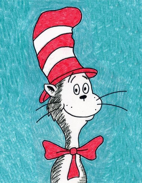 Learn how to draw the Cat in the Hat from the famous Dr. Seuss book, with these easy step by step directions. Follow this link to get your own PDF tutorial. https://artprojectsforkids.org/draw-the-cat-in-the-hat/ #howtodraw #tutorial #drawing #drawingtutorial #arttutorial #artprojectsforkids #howtodrawforkids Cat In The Hat Drawing, Dr Seuss Drawings, Dr Seuss Coloring Pages, Dr Seuss Art, Hat Drawing, Art For Kids Hub, Drawn Fish, Directed Drawing, The Cat In The Hat