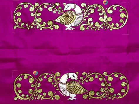 Tanjore Painting Saree Design, Tanjore Painting Tracing, Tanjore Painting Blouses, Tanjoor Painting On Blouses, Tanjore Border Designs, Tanjore Painting On Sarees, Tanjore Painting On Blouses, Tanjoor Painting, Painting Blouses