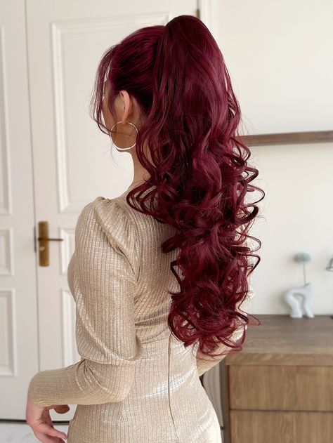 Burgundy  Collar  Synthetic Fiber  Ponytail Embellished   Wigs & Accs Red Hair High Ponytail, Wedding Hair Red Hair, Burgundy Hair Ponytail, Prom Hairstyles Red Hair, Long Red Ponytail, Red High Ponytail, Hairstyles For Long Red Hair, Red Hair Outfit Ideas, Burgundy Ponytail