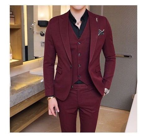 Maroon Suit Men Wedding, Maroon Suit Men, Maroon Suit, Terno Slim, Prom Suits For Men, Blue Suit Men, Dinner Suit, Formal Fashion, Wedding Suits Groom