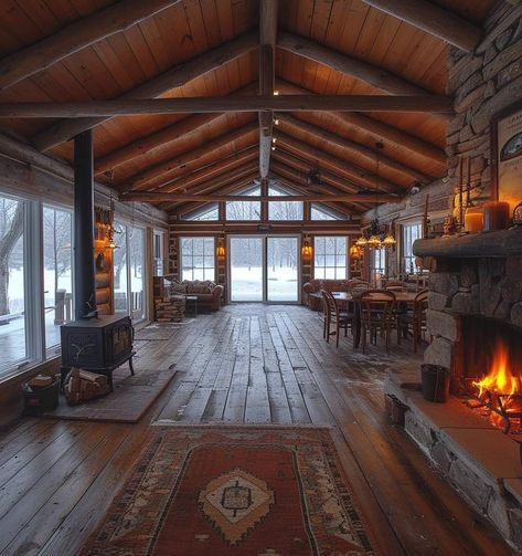 Giant Fireplace, Cozy Cabin Living Room, Log Cabin Mansions, Cabin Mansion, Cottage Core House, Resort Cabins, Cabin Interior Design, Cabin Living Room, Log Cabin Interior