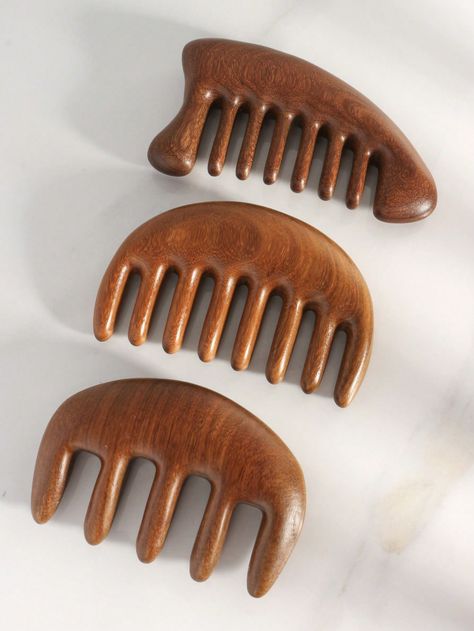 Brown  Collar  Wood  Wide Tooth Comb Embellished   Beauty Tools Wide Tooth Comb, Scalp Massage, Carrying Case, Makeup Skin Care, Hair Brush, Hair Comb, Skin Makeup, Pants Outfit, Beauty Tools