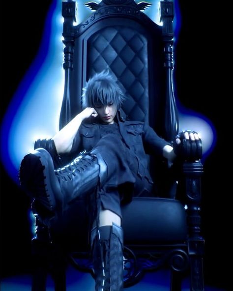 Noctis’s eyes flickered with mild interest as he straightened up. “Who are you?” he asked, his voice echoing through the hall. Kyraeil stepped forward, his armor clinking softly. “I am Kyraeil, and this is Chun Li. We have come seeking your wisdom, Noctis. We need your guidance to reclaim my kingdom from the darkness that has overtaken it.” Noctis leaned back, a faint smile playing on his lips. “Reclaiming a kingdom, huh? Sounds familiar.” He paused, his gaze turning introspective. “I once ha... Noctis Throne, Ffxv Aesthetic, Noctis Aesthetic, Noctis Ffxv, Ffxv Noctis, Noctis And Luna, Beauty And The Beast Art, Noctis Lucis Caelum, Final Fantasy X