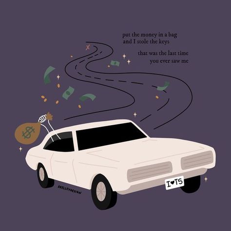 Emily Kelley on Instagram: "There were sirens🚨in the beat of your heart🚨 Going to share a new drawing every day until Tour starts!!!! Day 12: the long long long awaited and highly anticipated Getaway Car illustration 🚘 This concludes every song on Reputation. Full album print is now live!" Getaway Car Drawing, Hoco Ideas, Summer Drawings, New Drawing, Getaway Car, Car Graphics, Car Illustration, Car Drawings, Class Ideas