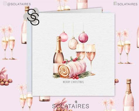 Personalised pink Christmas card for her,Luxury watercolour Xmas card,Prosecco Xmas logue's cake-Daughter/Granddaughter/Niece/Sister/Friend by SOLATAIRES on Etsy Sister Christmas Card, Bestie Christmas, Cake Christmas, Sister Christmas, Daughter Christmas, Initial Prints, Xmas Card, Quote Cards, Christmas Cards To Make