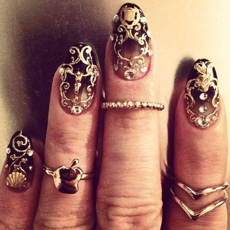 classyndbeautiful: i follow back similar blogs (: Baroque Nails, French Nails Glitter, Steampunk Nails, Unghie Nail Art, Gold Nail Designs, Manicure Inspiration, Makeup Clothes, I Love Nails, Fabulous Nails