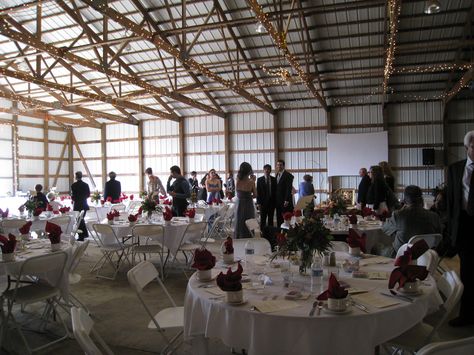 This EXACTLY what the pole barn we're using looks like. ( But w/ a gravel floor and obviously our own decorations etc...) Pole Barn Wedding, Metal Pole Barns, Stables Wedding, Shed Wedding, Fun Wedding Decor, Barn Wedding Reception, Barn Reception, Rustic Wedding Venues, Wedding Barn