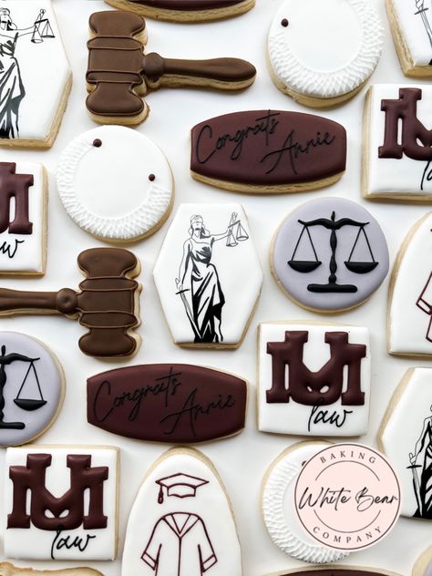 Judge Cookies Decorated, Lawyer Cookies Decorated, Law School Cookies, Law School Party Ideas, Law School Graduation Cookies, Lawyer Cookies, Law Graduation Party Ideas, Law School Grad Party, Law School Party