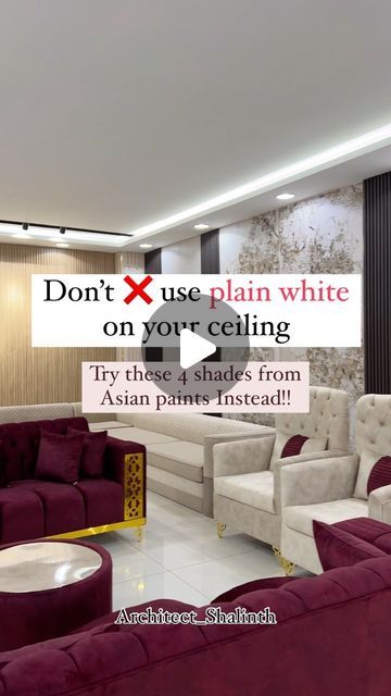 Cyrus Atelier on Instagram: "Try these Asian paints @asianpaints colours on your ceiling !! Follow @architect_shalinth for more such content!! #paint #wallpainting #asianpaints #falseceiling #ceilingpainting #design #interiordesign #architecture #paintprotection #painting🎨 #wallcolor #colorideas #chennaiinteriors" False Ceiling Colour Ideas, Wall Painting For Hall, Asian Paints Wall Designs, Asian Paint Design, Room Color Ideas Bedroom, Asian Paints Royale, Asian Paints Colours, Ceiling Paint Colors, Ceiling Painting