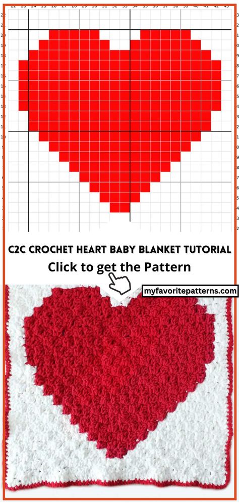 C2C Crochet Heart Baby Blanket Tutorial C2c Heart, Heart Baby Blanket, Crochet Heart Blanket, Baby Blanket Tutorial, Blanket Tutorial, Heart Blanket, C2c Crochet, Thick Yarn, Blanket Patterns