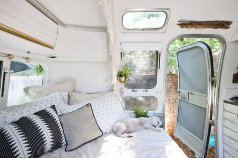 Airstream Bed Remodel Part 2: Twin Beds to Full-sized Bed | Mavis the Airstream Airstream Bambi, Rustic Bed Frame, Airstream Campers, Airstream Trailers For Sale, Airstream Renovation, Rv Makeover, Vintage Airstream, Airstream Trailers, Vintage Travel Trailers