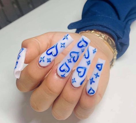 pinterest: @ nandeezy † Chicana Nails Acrylic, Chola Nails Designs, Chola Nails Acrylic, Chola Nails, Long Acrylic Nail Designs, Blue Acrylic Nails, Drip Nails, Long Acrylic Nails Coffin, Long Square Acrylic Nails