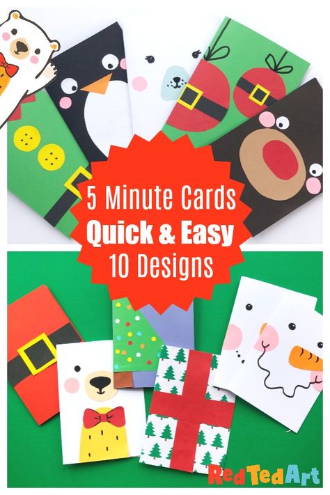 Collage of quick and easy Christmas card designs Schoolers Crafts, Christmas Card Designs, Simple Card Designs, Red Ted Art, Diy Designs, Christmas Cards Kids, Simple Christmas Cards, Christmas Card Crafts, Printable Christmas Cards